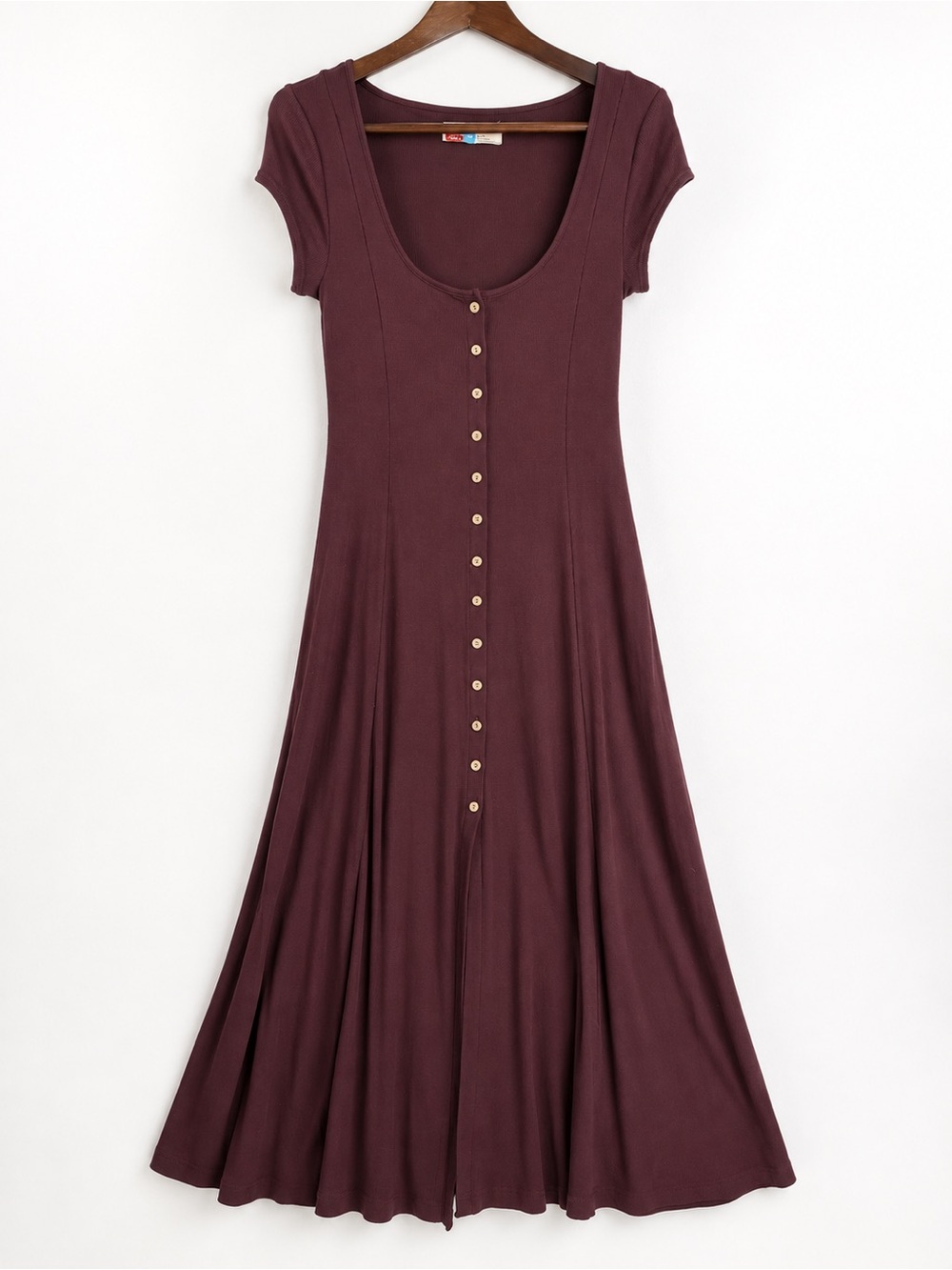 Free People Beach Burgundy Ribbed Cotton Button Front Maxi Dress M